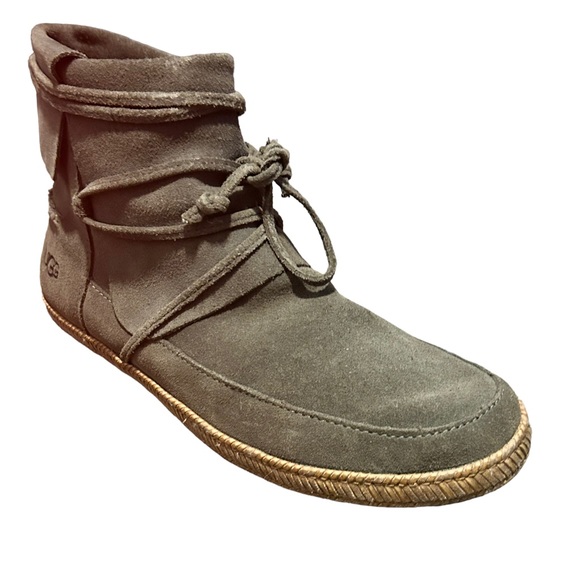 UGG Women's Dark Gray Suede Moccasin/Nomad Lace Up SIde ZIp Ankle Bootie-Size 8 - Picture 7 of 7